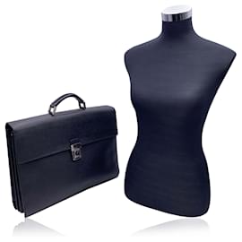 Prada-Black saffiano leather 3 Gussets Briefcase Work Bag-Black