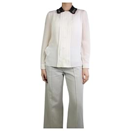 Miu Miu-Cream lace-collar silk shirt - size UK 8-Cream