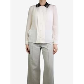 Miu Miu-Cream lace-collar silk shirt - size UK 8-Cream