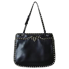 Valentino-Black Rockstud top handle bag-Black
