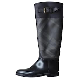 Burberry-Kniehohe Stiefel mit schwarzem Karomuster - Größe EU 37-Schwarz
