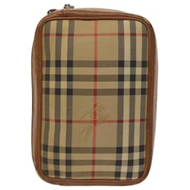 Autre Marque-Burberrys Nova Check Clutch Bag Canvas Beige Brown Auth ac2697-Brown,Beige