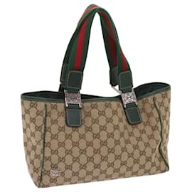 Gucci-GUCCI GG Canvas Web Sherry Line Horsebit Tote Bag Beige Red 145810 Auth am5686-Red,Beige
