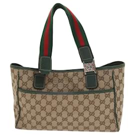 Gucci-GUCCI GG Canvas Web Sherry Line Horsebit Tote Bag Beige Red 145810 Auth am5686-Red,Beige