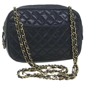 Chanel-CHANEL Matelasse Chain Shoulder Bag Leather Navy CC Auth 65588-Navy blue