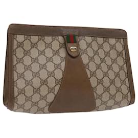 Gucci-GUCCI GG Canvas Web Sherry Line Clutch Bag PVC Beige Green Red Auth 65580-Red,Beige,Green