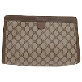 Gucci-GUCCI GG Canvas Web Sherry Line Clutch Bag PVC Beige Green Red Auth 65580-Red,Beige,Green