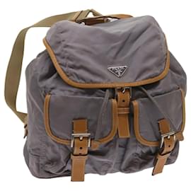 Prada-PRADA Backpack Nylon Gray Beige Auth ac2741-Beige,Grey