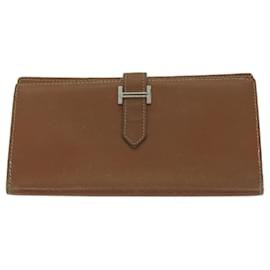 Hermès-HERMES Wallet Leather 2Set Brown Orange Auth yb496-Brown,Orange