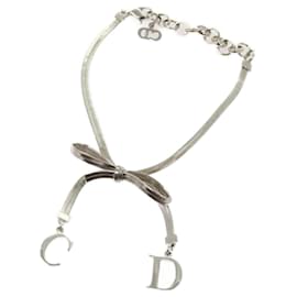 Christian Dior-Christian Dior Ribbon Bracelet Metal Silver Auth am5770-Silvery