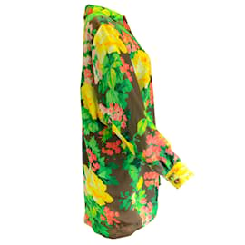 Autre Marque-Richard Quinn Blouse en soie boutonnée à manches longues et imprimé multi-fleurs marron-Multicolore