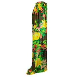 Autre Marque-Richard Quinn Pantalon en soie imprimé multi-fleurs marron / pantalon-Multicolore