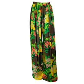 Autre Marque-Pantaloni di seta stampati multi floreali marroni di Richard Quinn / i pantaloni-Multicolore