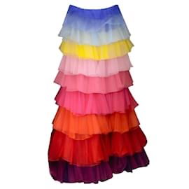 Autre Marque-Carolina Herrera - Jupe longue en tulle multicolore à plusieurs niveaux-Multicolore