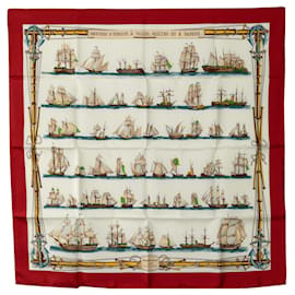 Hermès-Hermes Red Navires d Europe Silk Scarf-Red,Other