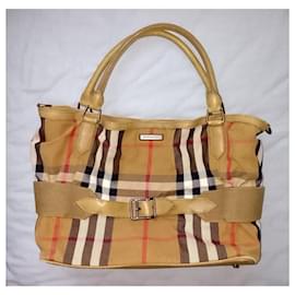 Burberry-Aurelia House Check Canvas & Leather Trim Convertible "Sheldon tote" Bag-Beige