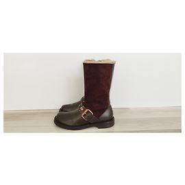 Bottes Céline en cuir et daim marron Marron