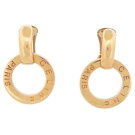 Céline-VINTAGE CELINE CREOLES CLIPS EARRINGS GOLD METAL LOOPS EARRINGS-Golden