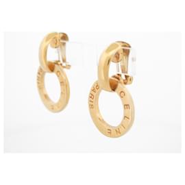 Céline-VINTAGE CELINE CREOLES CLIPS EARRINGS GOLD METAL LOOPS EARRINGS-Golden