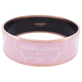 Hermès-BRACELET HERMES BRIDES DE GALA LARGE EN EMAIL ROSE 21 CM ENAMEL BANGLE-Rose