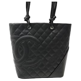 Chanel-SAC A MAIN CHANEL CAMBON SHOPPING PM EN CUIR MATELASSE NOIR BLACK HAND BAG-Noir