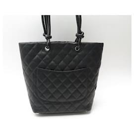 Chanel-CHANEL CAMBON SHOPPING PM HANDBAG IN BLACK QUILTED LEATHER BLACK HAND BAG-Black