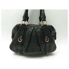 Burberry-BURBERRY BOWLING HANDBAG IN BLACK SEEDED LEATHER LEATHER HAND BAG PURSE-Black