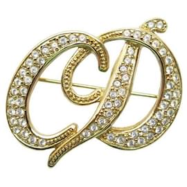 Christian Dior-NEUE CHRISTIAN DIOR BROSCHE MIT STRASS-LOGO, CD-STRASS, GOLDMETALL, GOLDENE BROSCHE-Golden