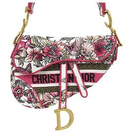NEUF SAC A MAIN CHRISTIAN DIOR SADDLE TOILE BUTTERFLY PAPILLON EDIT LIMITEE BAG Rose