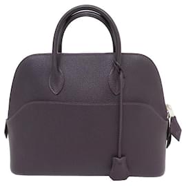 Hermès-HERMES BOLIDE HANDBAG 30 Web 1923 IN PURPLE SEEDED LEATHER HAND BAG PURSE-Purple