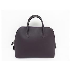 Hermès-HERMES BOLIDE HANDBAG 30 Web 1923 IN PURPLE SEEDED LEATHER HAND BAG PURSE-Purple
