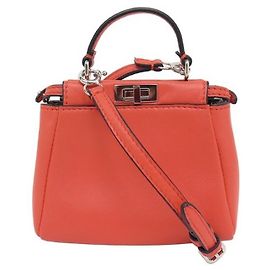 NEUF BIJOU SAC A MAIN MINIATURE FENDI PEEKABOO NANO 7AR412 CUIR CHARM BAG Orange
