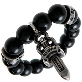 Autre Marque-Silver Onyx Bead Dagger Charm Ring-Other