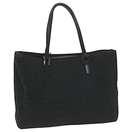 Fendi-FENDI Zucchino Canvas Hand Bag Black 8BL025 auth 65922-Black