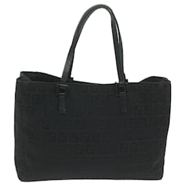 Fendi-FENDI Zucchino Canvas Hand Bag Black 8BL025 auth 65922-Black