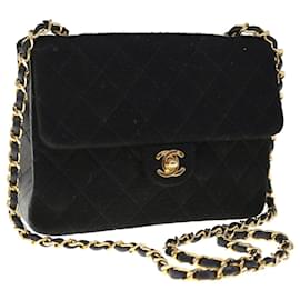 Chanel-CHANEL Matelasse Bolso de hombro con cadena y cierre giratorio Algodón Negro CC Auth yk10415-Negro