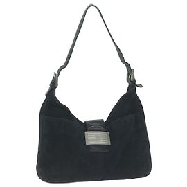 FENDI Mamma Baguette Shoulder Bag Suede Navy Auth 66049 Navy blue