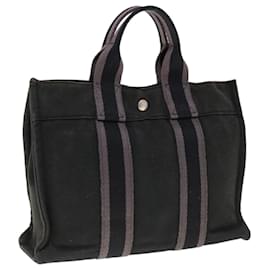 Hermès-HERMES Fourre ToutPM Hand Bag Canvas Black Gray Auth bs11834-Black,Grey