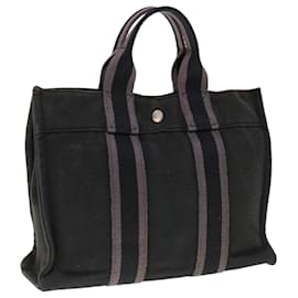 Hermès-HERMES Fourre ToutPM Handtasche Canvas Schwarz Grau Auth bs11834-Schwarz,Grau