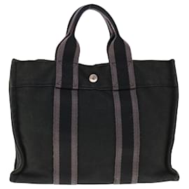 Hermès-HERMES Fourre ToutPM Hand Bag Canvas Black Gray Auth bs11834-Black,Grey