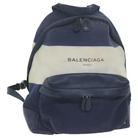 Balenciaga-BALENCIAGA Sac à dos Toile Blanc Marine 409010 Auth bs11904-Blanc,Bleu Marine