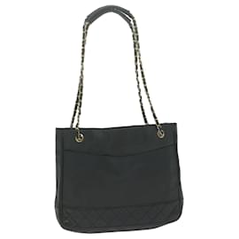 Chanel-CHANEL Chain Shoulder Bag Coated Canvas Black CC Auth bs11895-Black