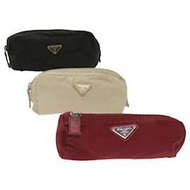 Prada-Prada pouch nylon 3Set Black Red beige Auth yb495-Black,Red,Beige