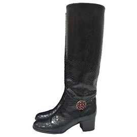 Botas Chanel de Pitón Negro Negro