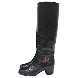 Chanel Python Stiefel Schwarz Schwarz