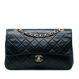 Chanel-Blue Chanel Medium Classic Lambskin Double Flap Shoulder Bag-Blue