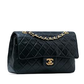 Chanel-Blue Chanel Medium Classic Lambskin Double Flap Shoulder Bag-Blue