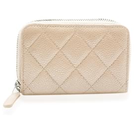 Chanel-Chanel Gold Metallic Quilted Caviar Zipped Coin Purse-Other