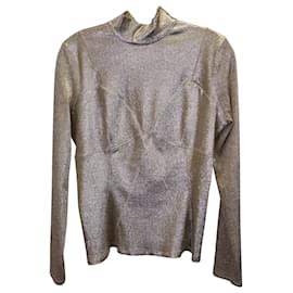 Paco Rabanne-Paco Rabanne Metallic Knit Turtle-Neck Sweater in Gold Polyester Viscose-Golden,Metallic