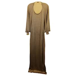 Missoni-Missoni Metallic Knit Dolman-Sleeve Maxi Dress in Gold Polyester Viscose-Golden,Metallic